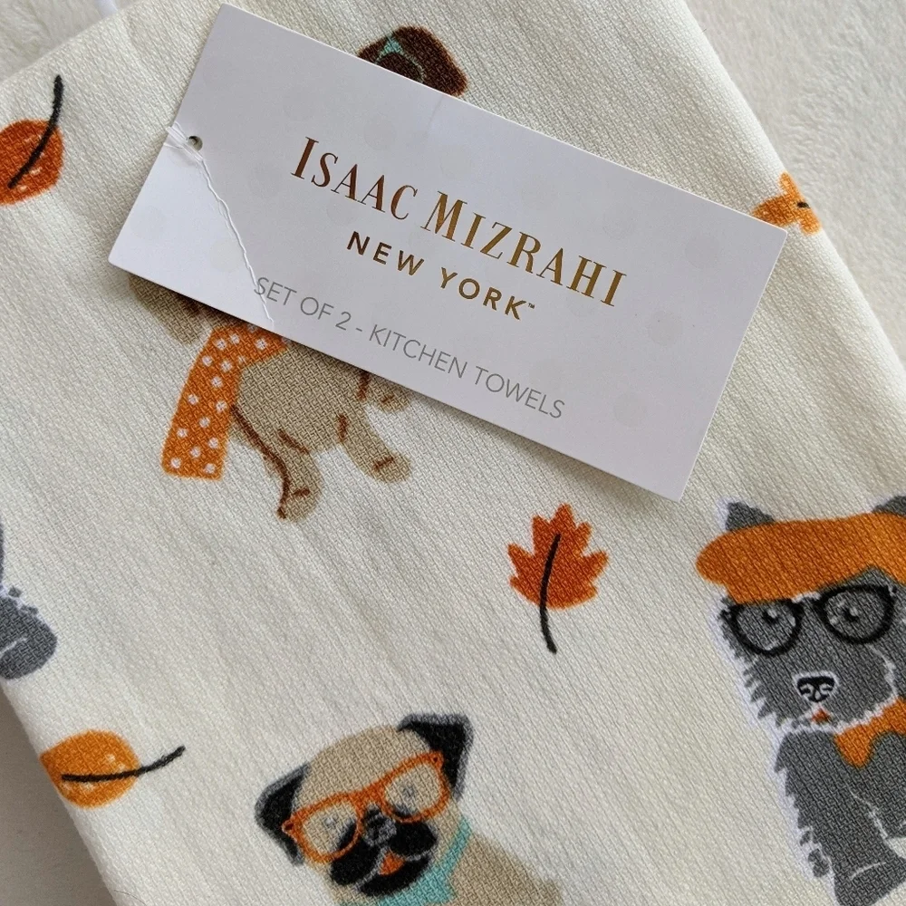 Doxie Corgi Terrier Labrador Pug Leaves Autumn Theme Kitchen Towel Set Of 2 NWT